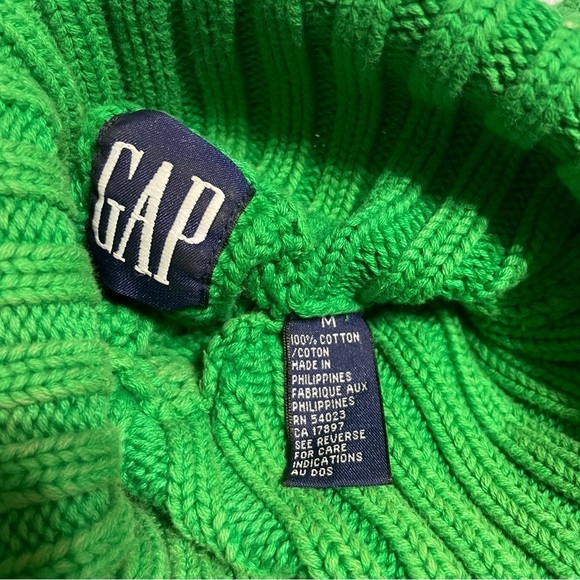 Vintage GAP Green Cable Knit Turtleneck Sweater Medium 100% Cotton Chunky Knit - Picture 7 of 12